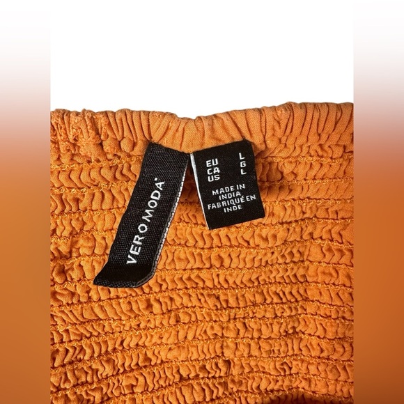 Vero Moda Orange Eyelet Puff Sleeve Peplum Blouse Size L - Picture 2 of 7